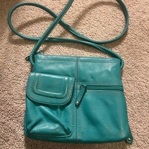 Tignanello teal blue pebbled leather crossbody bag
